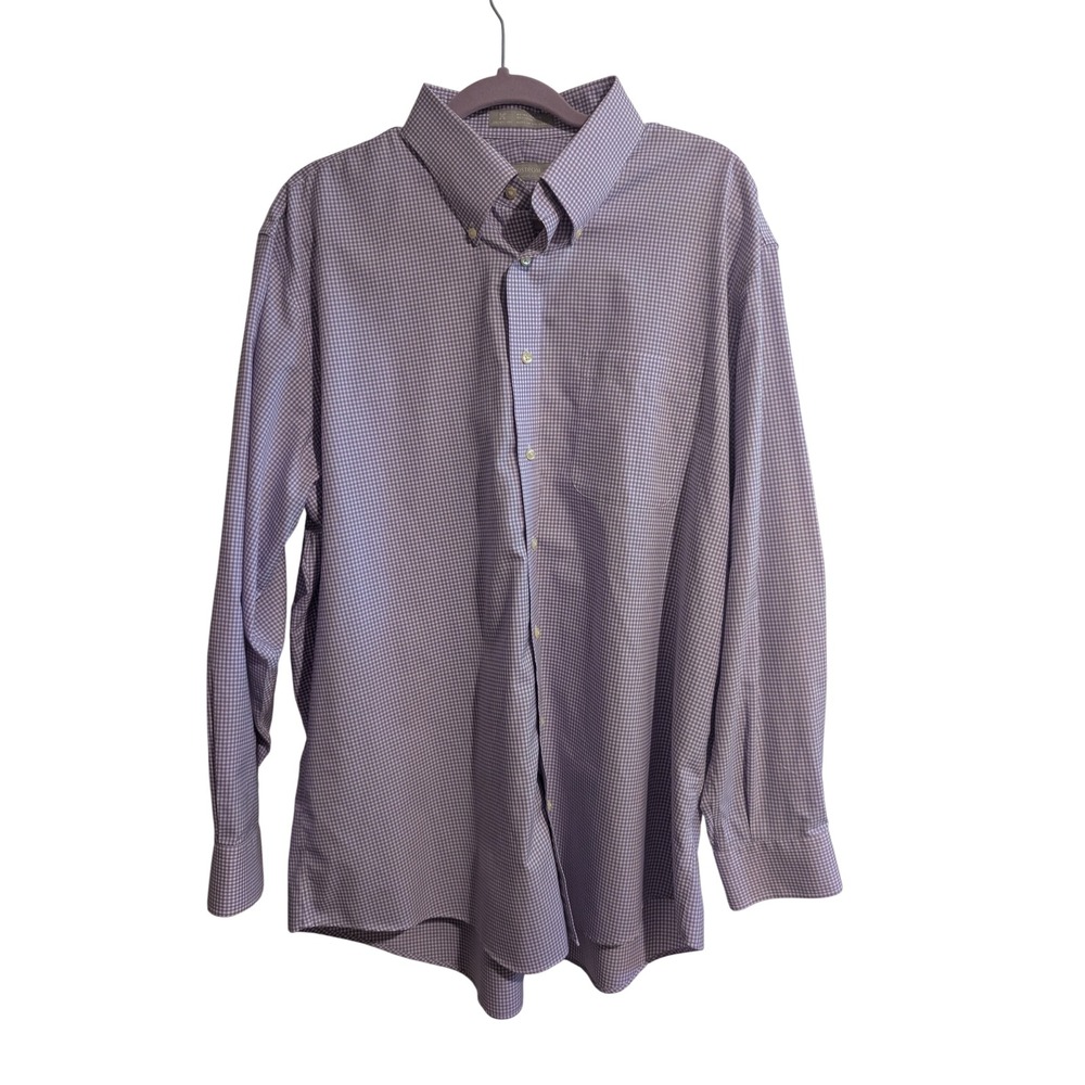 Nordstrom Dress Shirt Mens 17.5 35 Purple Gingham Smartcare Traditional Fit